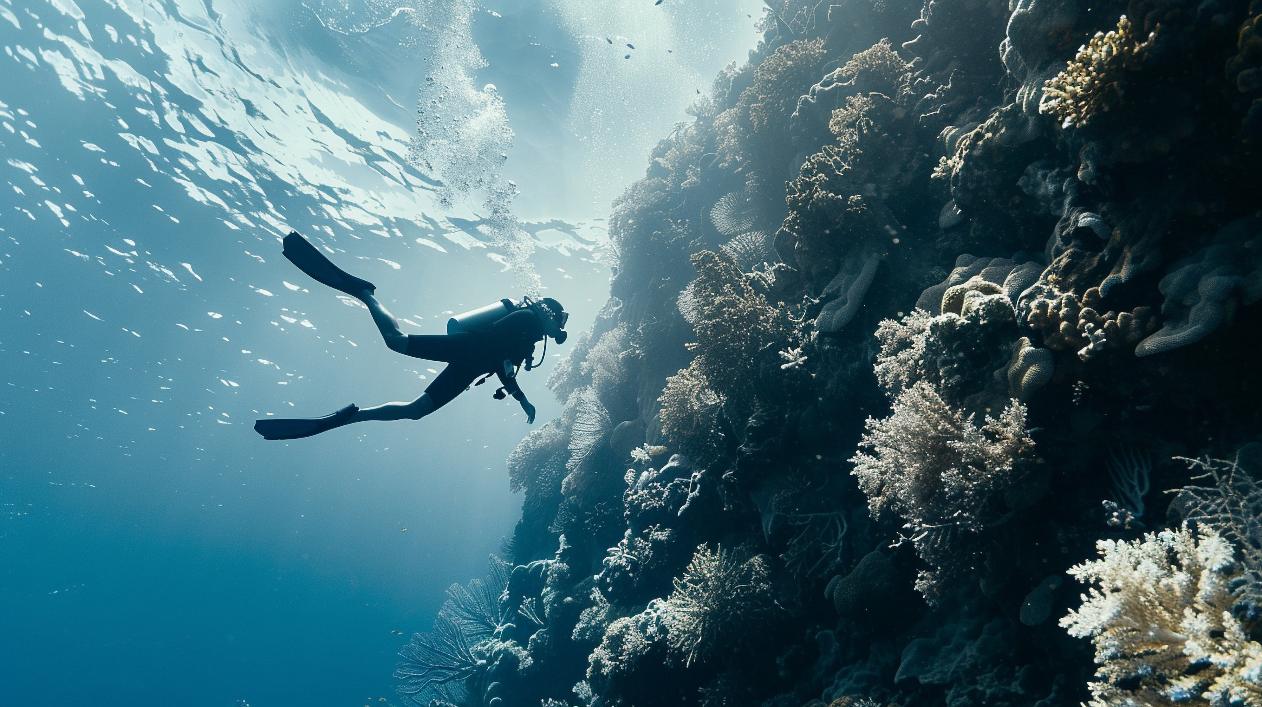 Professional scuba diving with advanced equipment